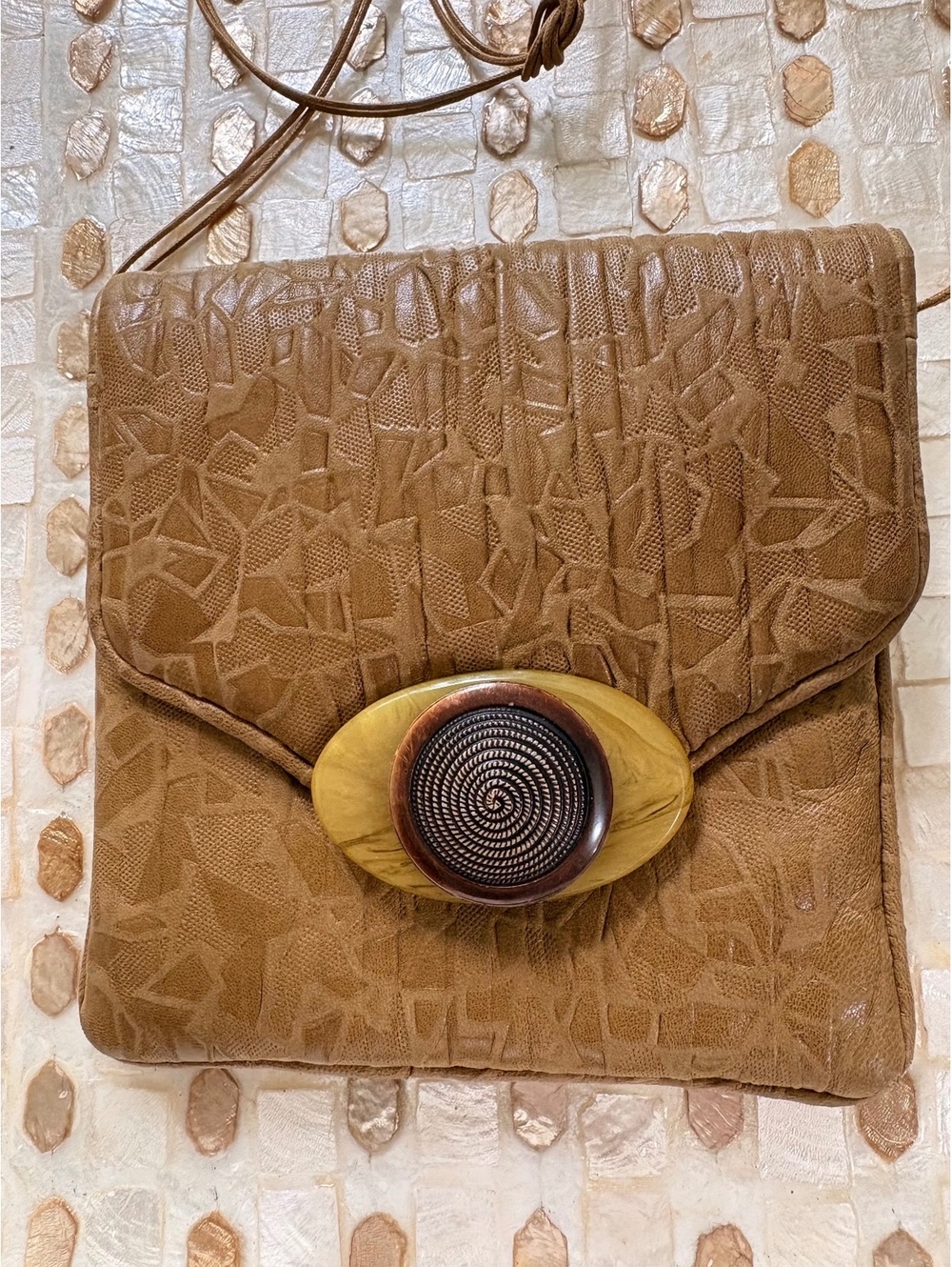 Vintage Grace Ann Agostino Leather Crossbody Bag Soft Embossed Artisan Pur
